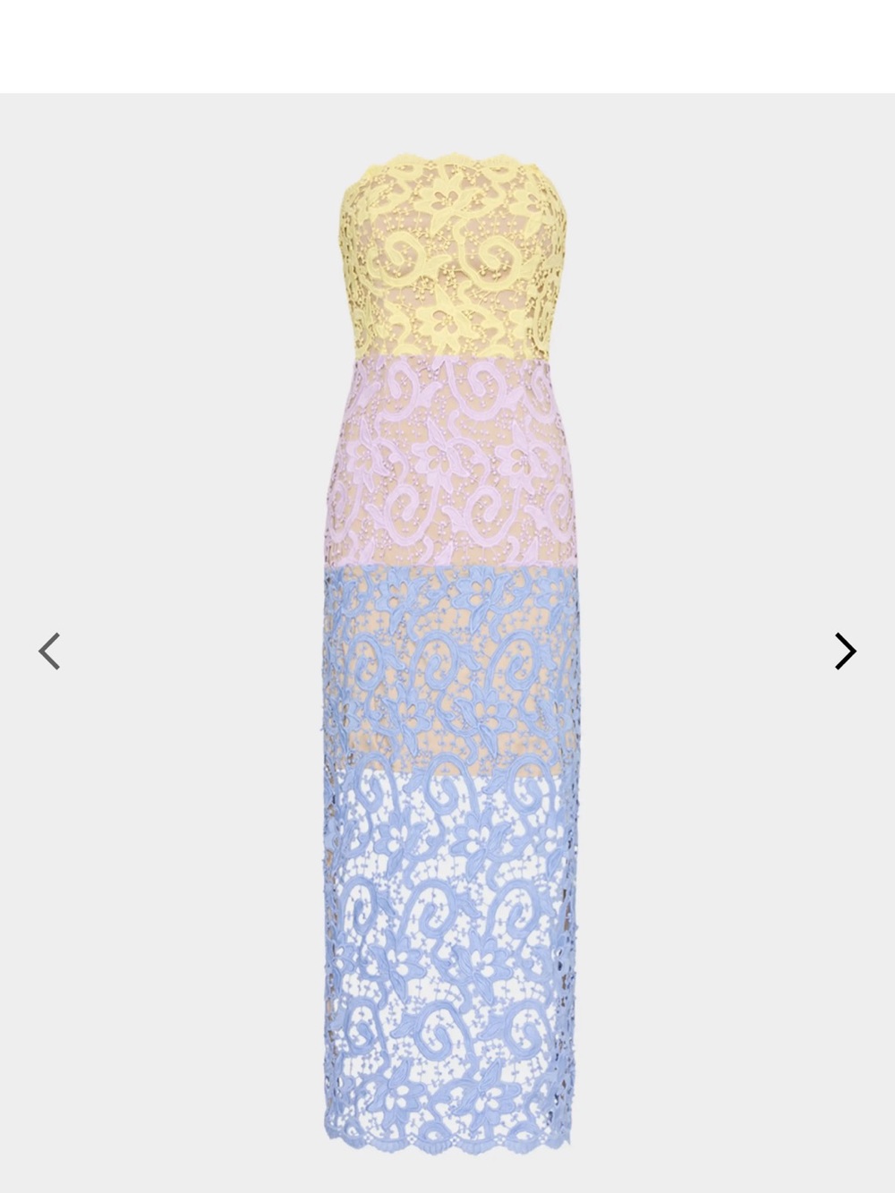 Milly Strapless Pastel Yellow Pink Blue Lace Maxi Dress